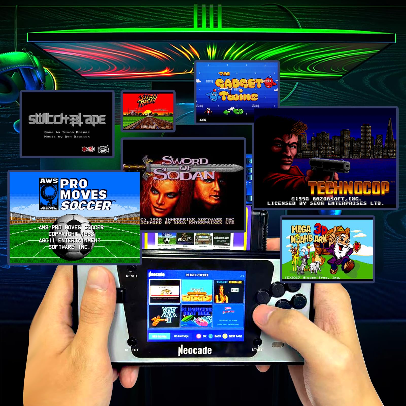NEOCADE Retro Handheld Game Console for Sega Genesis, 12 MD Games